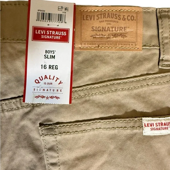 💜 NWT Levi Strauss Boys Slim Fit Chino Pants Size 16 Reg Kahki - Picture 5 of 8